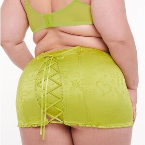 NWT SavageXFenty Lime Green Chartreuse Heavenly Satin Bustier Skirt Set Lingerie